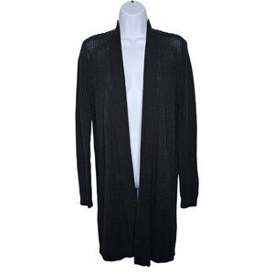 Ann Taylor Open Knit Sweater Cardigan Black Long Duster Career Casual Size L